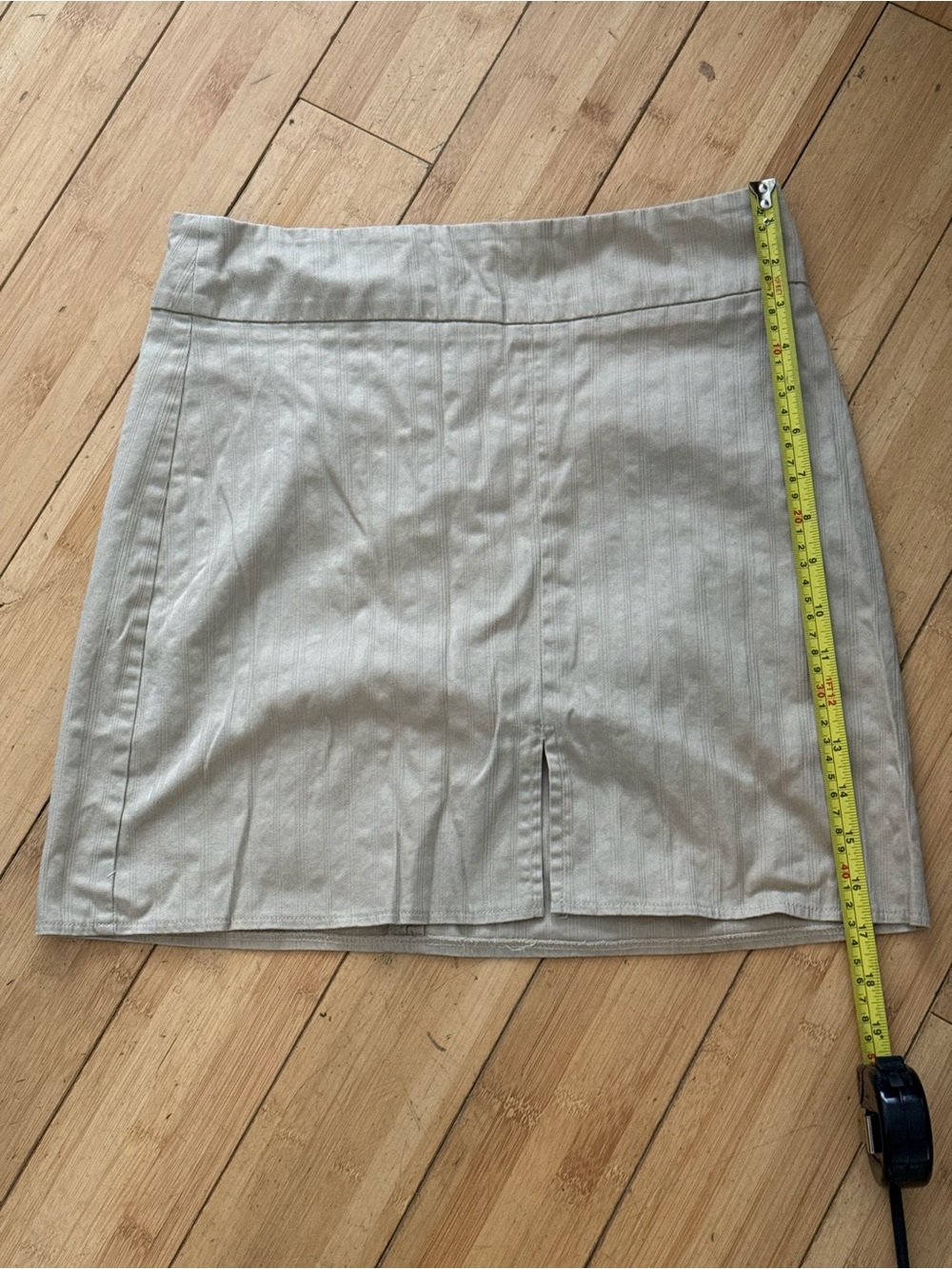 Y2K Ruby Rox Stone Beige Pinstripe Front Slit Mini Skirt Size 5 Dark Academia